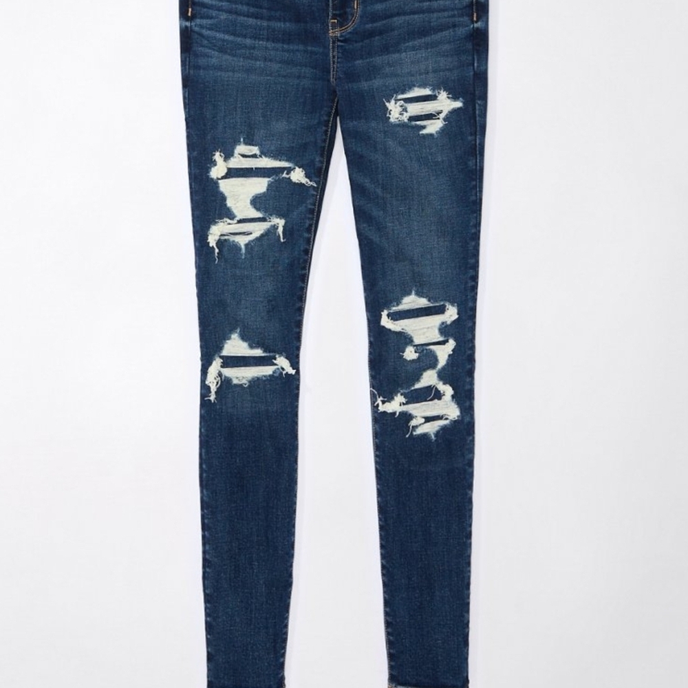 American Eagle Outfitters Dark Blue Distressed Patched Jeggings